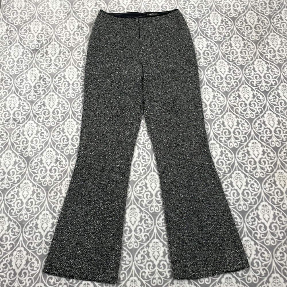 vintage bebe pants flare black white wool high waisted made in usa women's sz 6